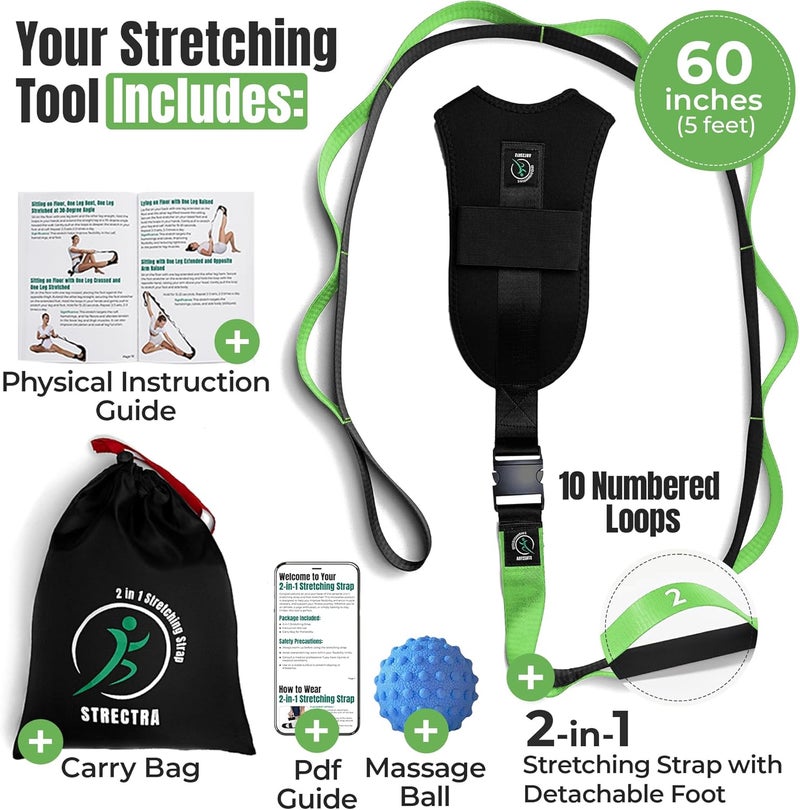 STRECTRA Stretch Strap with Loops Physical Therapy - Full Body Exercise Straps for Stretching with Detachable Foot - Leg & Calf Stretcher for Plantar Fasciitis, Physical Therapy, Pain Relief, and Flexibility - Image 2